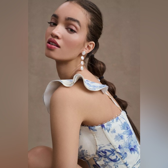 V. Chapman Size 0 Vera Ruffle-Strap Corset Side-Slit Midi Dress - Picture 4 of 6